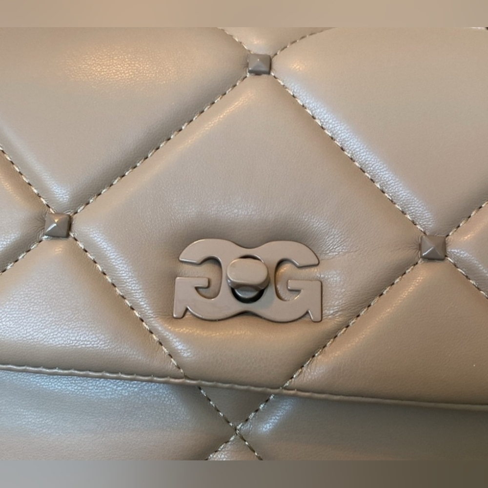 NWT Gilda Paris Quilted Taupe Crossbody, Long And Short Chain - Picture 6 of 9